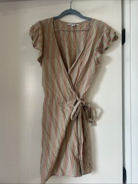 O'Neill Striped Wrap Mini Dress in Pink and Green